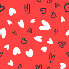 Heart doodles texture. Hand drawn valentine's day pattern. Hearts background.