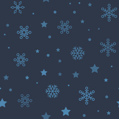 Snow vector pattern. Snowflake and stars seamless texture. Winter background. Vector elements.