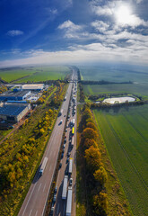 Freeway traffic jam in Germany near Halle Saale