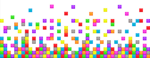 Mosaic brick blocks seamless border. Vector pixel pattern with square elements isolated on white background.