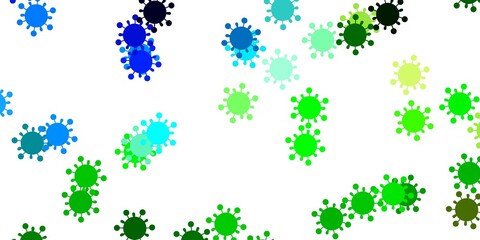 Fototapeta na wymiar Light blue, green vector backdrop with virus symbols.