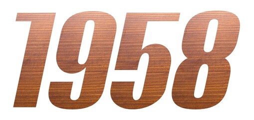 1958 with brown wooden texture on white background.