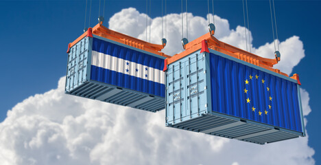 Freight containers with European Union and Honduras flag. 3D Rendering 