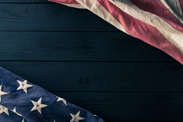 Happy Veterans Day. American flag on black background with copy space.