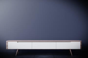 Tv cabinet in modern empty room,Dark wall.