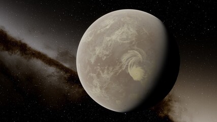 beautiful exo in space and the surface against the background of stars and galaxies in bright colors, space fantasy, space background 3d render