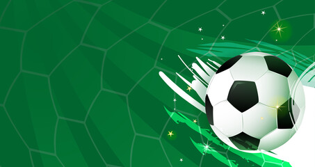 Soccer ball with motion on green background, football background vector illustration.