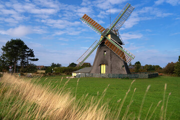 Fototapeta na wymiar Windmill, Nebel, Amrum, Germany