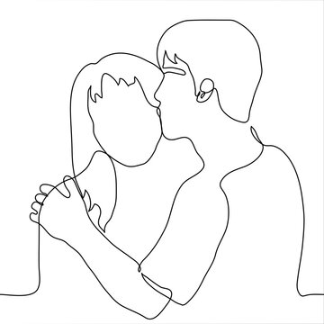 Line Drawings Men Women Kiss Stock Illustration 2184337023