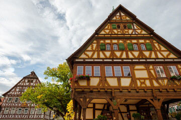 Old historic half-timbered houses in german vine valley