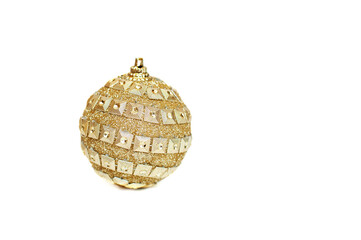 Christmas ball of gold color on a white background