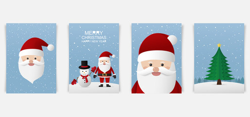 Set of Cute santa claus and snowman with landscape forest. Merry christmas and happy new year. Christmas greeting card