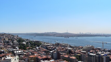 View of the Bosphorus and Asian (Anatolian) side from Galata tower, Istanbul, Turkey, July 2018