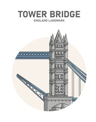 London Bridge England Landmark Minimalist Cartoon Illustration