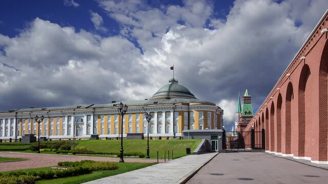  Inside of Moscow Kremlin, Russia (day), against the cloudy sky.  