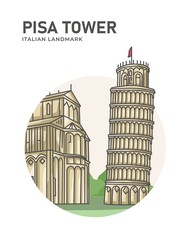 Pisa Tower Italian Landmark Minimalist Cartoon Illustration