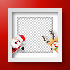 Fototapeta premium Christmas frame with Santa Claus and reindeer