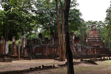 Old pagodas and laterite statues Kamphaeng Phet Historical Park