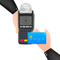 Contactless Payment Methods Mobile smart phone and wireless POS Terminal realistic style. Vector stock illustration
