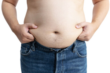 Naklejka premium Big chubby man with fat belly, Healthy, loss weight concept.