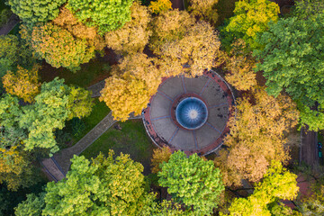 Aerial view on park in autumn from drone
