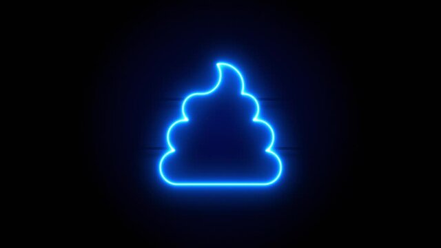 Poop neon sign appear in center and disappear after some time. Animated blue neon icon on black background. Looped animation.
