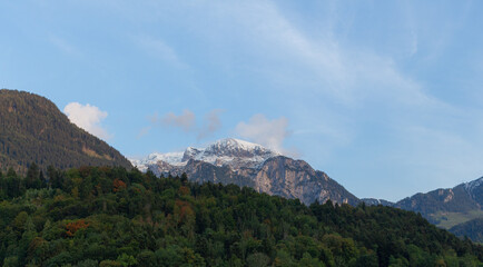 Berchtesgaden view at snow capped mountains in the distance