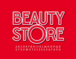 Vector original logo Beauty Store. Slim stylish Font. Bright Alphabet Letters and Numbers.