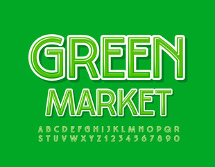 Vector Logo Green Shop. Stylish glossy Font. Bright Alphabet Letters and Numbers.