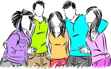 GROUP OF HAPPY FRIENDS TOGETHER VECTOR ILLUSTRATION