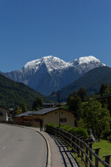 Berchtesgaden view at snow capped mountains in the distance