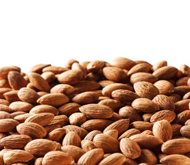 heap of whole almonds on white background with place for text