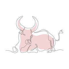 Single line drawing of a bull symbol of 2021. Postcard in one line. holiday element for losses, calendars. vector illustration	