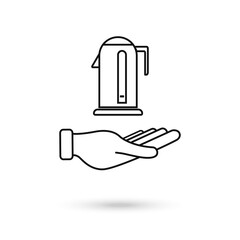 Hand holding Electric Kettle Flat Isolated On White Icon. Kitchen appliances and electronics illustration. Vector Illustration