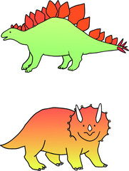 ゆるいステゴサウルスとトリケラトプスのイラスト