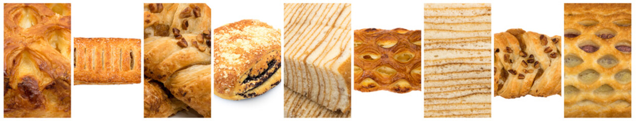 Sweet braided puff pastry collage, pate feuilletee collection