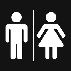 Girls and boys restroom sign, toilet flat icon sign on black background