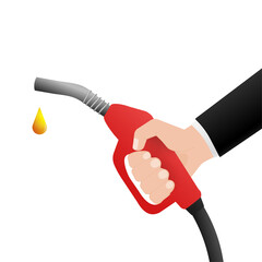 Fuel nozzle with hand in flat style on white background. Cartoon flat vector illustration. Business illustration.
