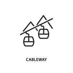Cableway flat line icon. Vector illustration of a symbol of the cable car ahead of the mountains.