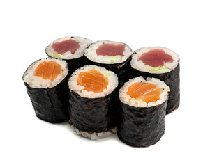 Salmon Hosomaki Sushi or Thin Maki Sushi Rolls Isolated