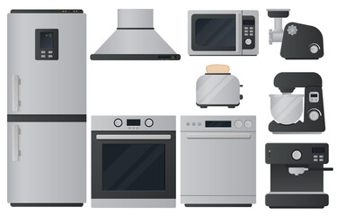 Kitchen appliances flat icons set. Set of cooking elements. Vector.