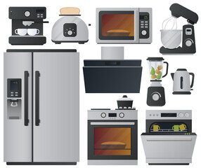 Kitchen appliances flat icons set. Set of cooking elements. Vector.