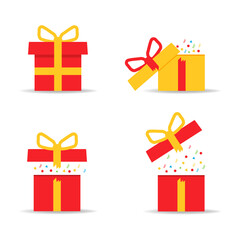Set of gift boxes flat icon isolated on white background. Vector illustration.