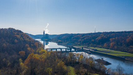 Fototapeta na wymiar Aerial view of the Fort Martin coal powered power station near Morgantown in West Virginia