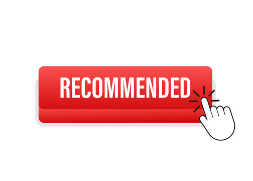Recommend button. White label recommended on red background. Vector stock illustration.