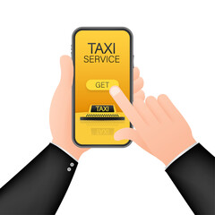 Get a taxi. Taxi banner. Online mobile application order taxi service horizontal illustration. Vector stock illustration.