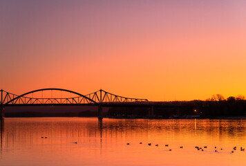 Fall sunset on the Mississippi River in La Crosse, Wisconsin