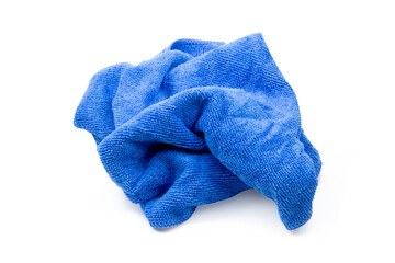 Blue microfiber cloth isolated on white background with clipping path