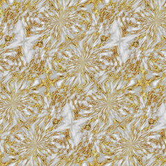 Amazing abstract marble background with flowers texture. Seamless pattern. Golden and white colours