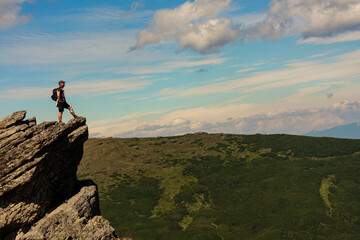 A man on one of the peaks of Carpathian beauties, Carpathian mountains, Montenegrin ridge, Eared...